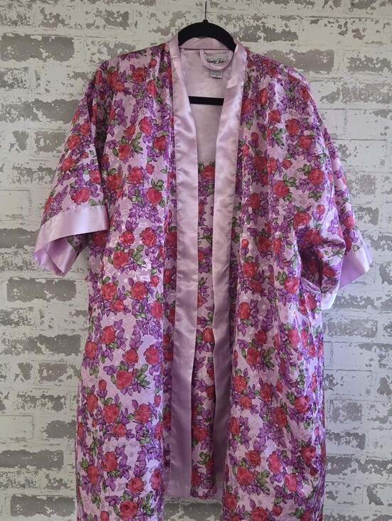 Vanity Fair Other - Vanity Fair Vintage 3-Piece Set Floral Satin Robe Nightgown & Padded Hanger M